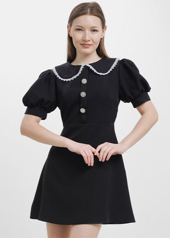 Eloise Pearl Button Puff Sleeve Mini Dress - View 5