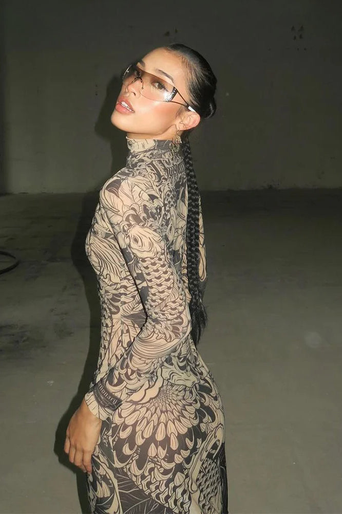 Weird Puss Mesh Print Maxi Dress - View 6