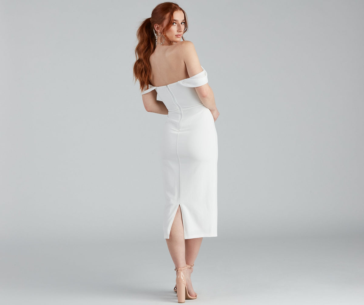 Off Shoulder Corset Crepe Bodycon Midi Dress - View 2