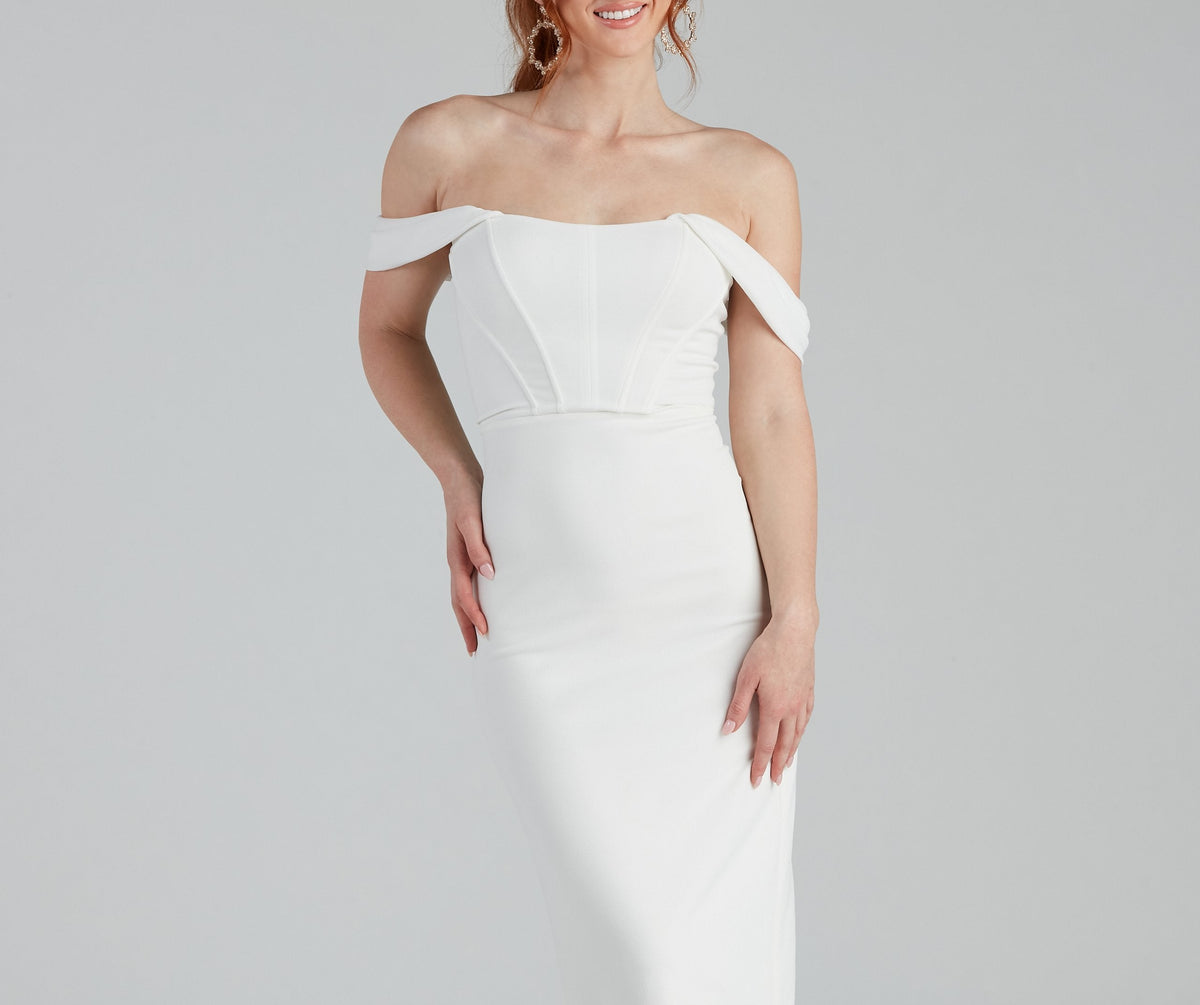 Off Shoulder Corset Crepe Bodycon Midi Dress - View 3