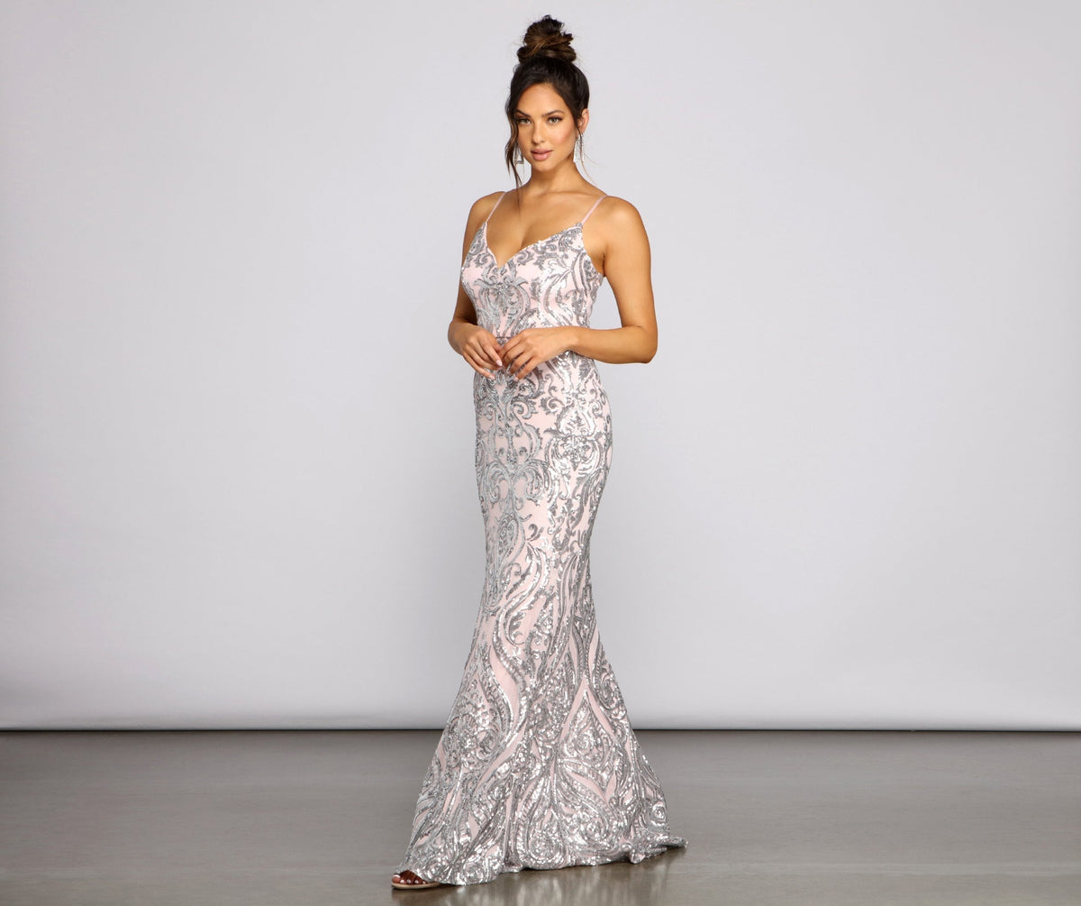 Sequin V-Neck Spaghetti Strap Mermaid Maxi Gown - View 4