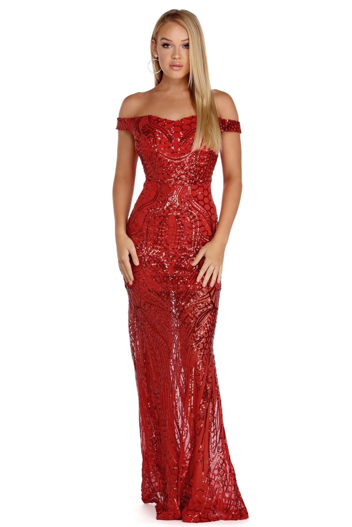 Sequin Off Shoulder Short Sleeve Mermaid Prom Gown