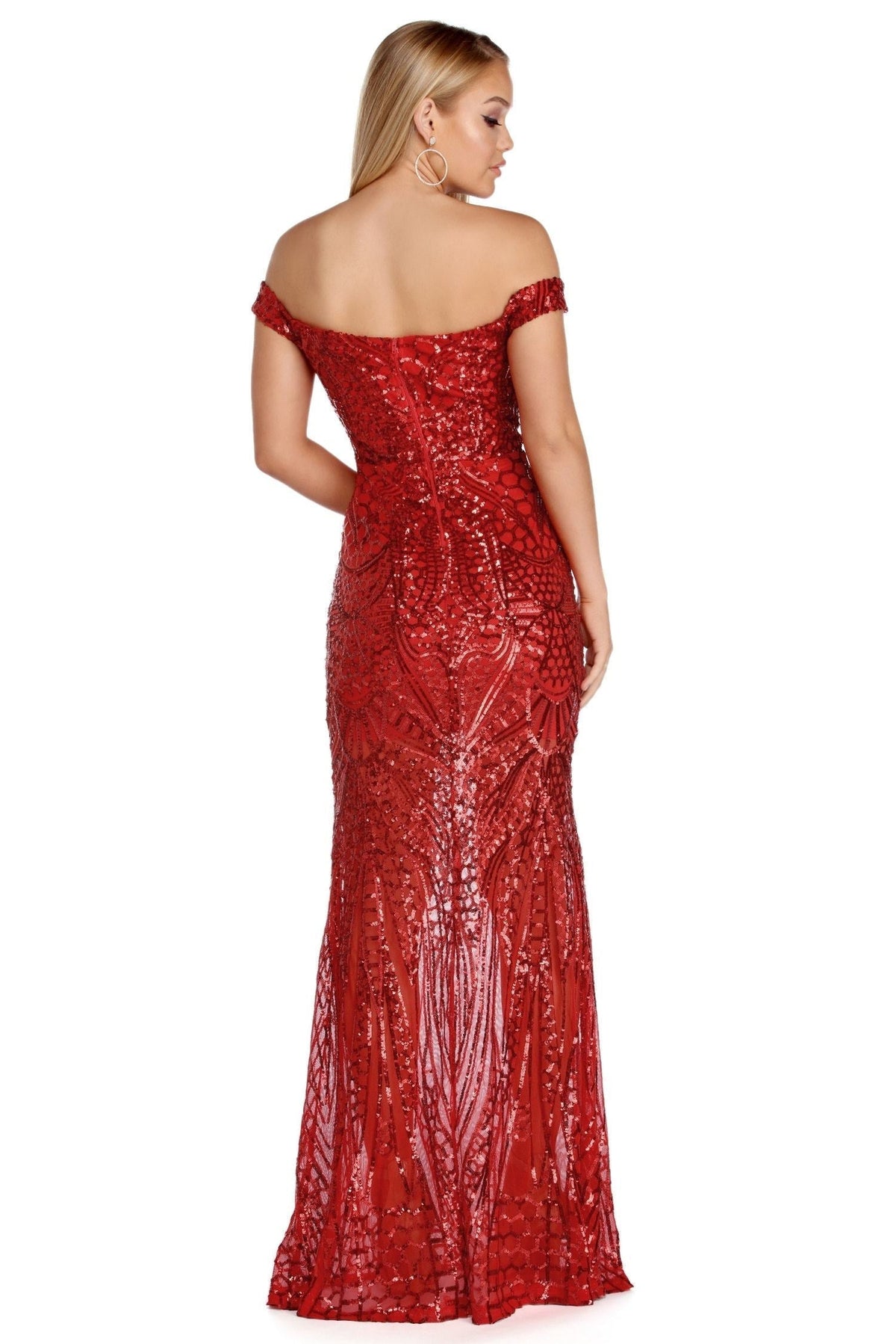 Sequin Off Shoulder Short Sleeve Mermaid Prom Gown - View 2