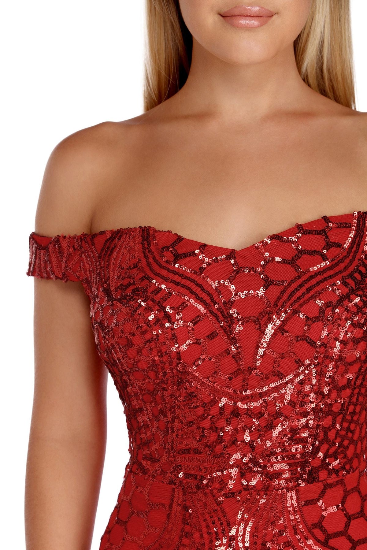 Sequin Off Shoulder Short Sleeve Mermaid Prom Gown - View 3