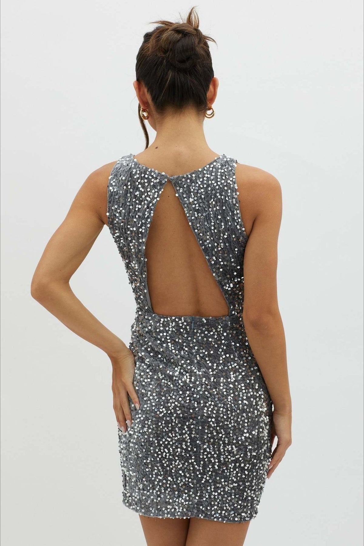 Sequin High Neck Sleeveless Bodycon Mini Party Dress - View 11