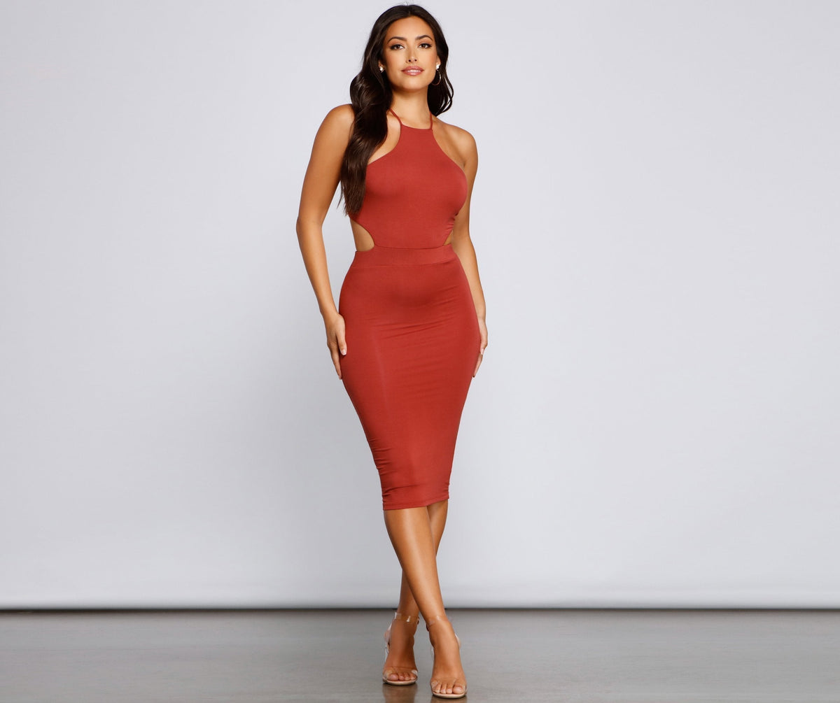 Sleek Trendsetter Lace Up Midi Dress - View 3