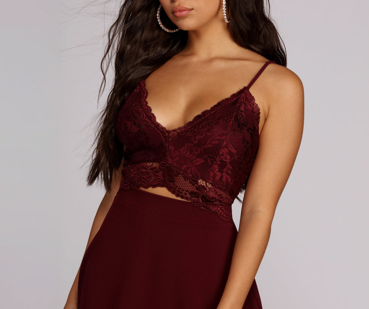 Lace Bodice Cut Out Spaghetti Strap Fit and Flare Skater Mini Dress - View 4