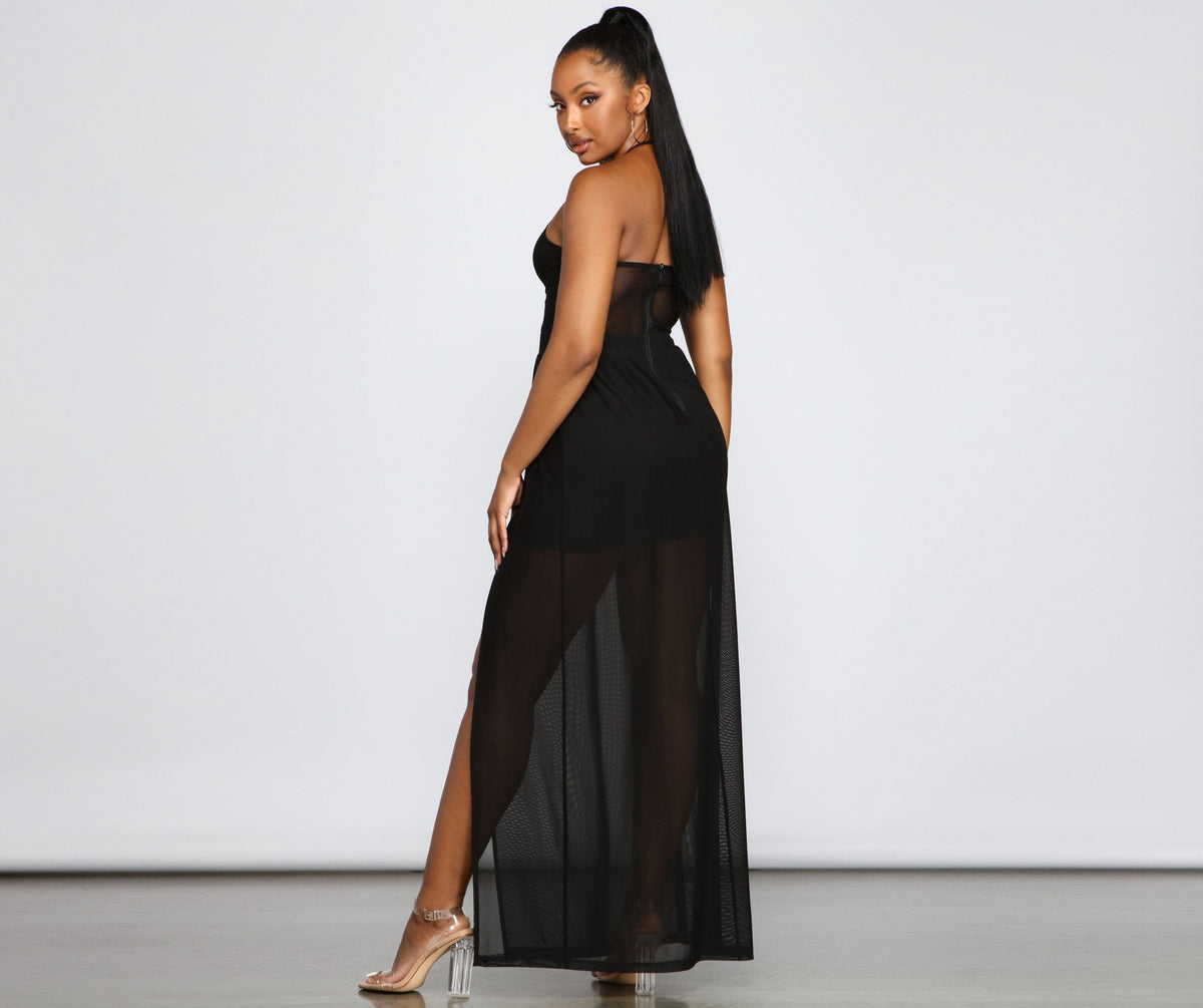 Sheer Appeal High Slit Halter Dress - View 2