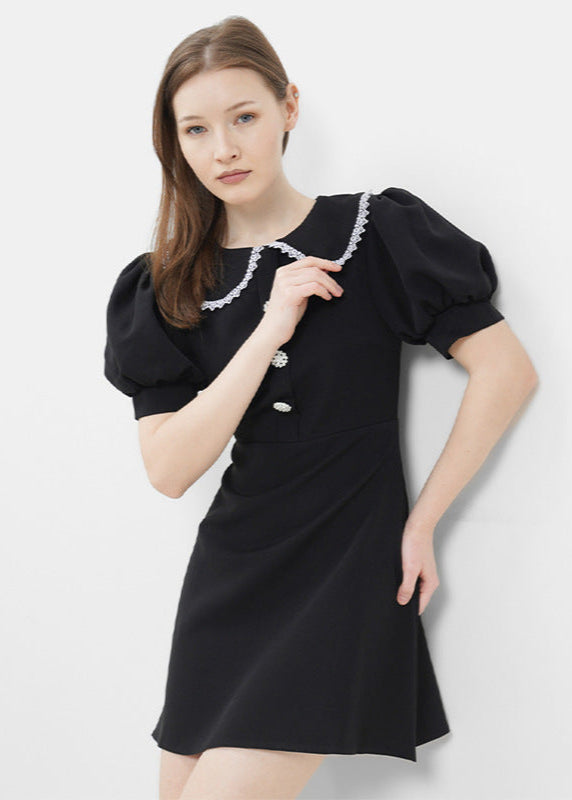 Eloise Pearl Button Puff Sleeve Mini Dress - View 6