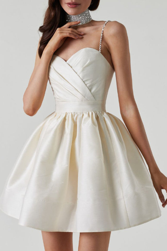 Rhinestone Spaghetti Strap Sweetheart Pleated Fit and Flare Mini Dress - View 4