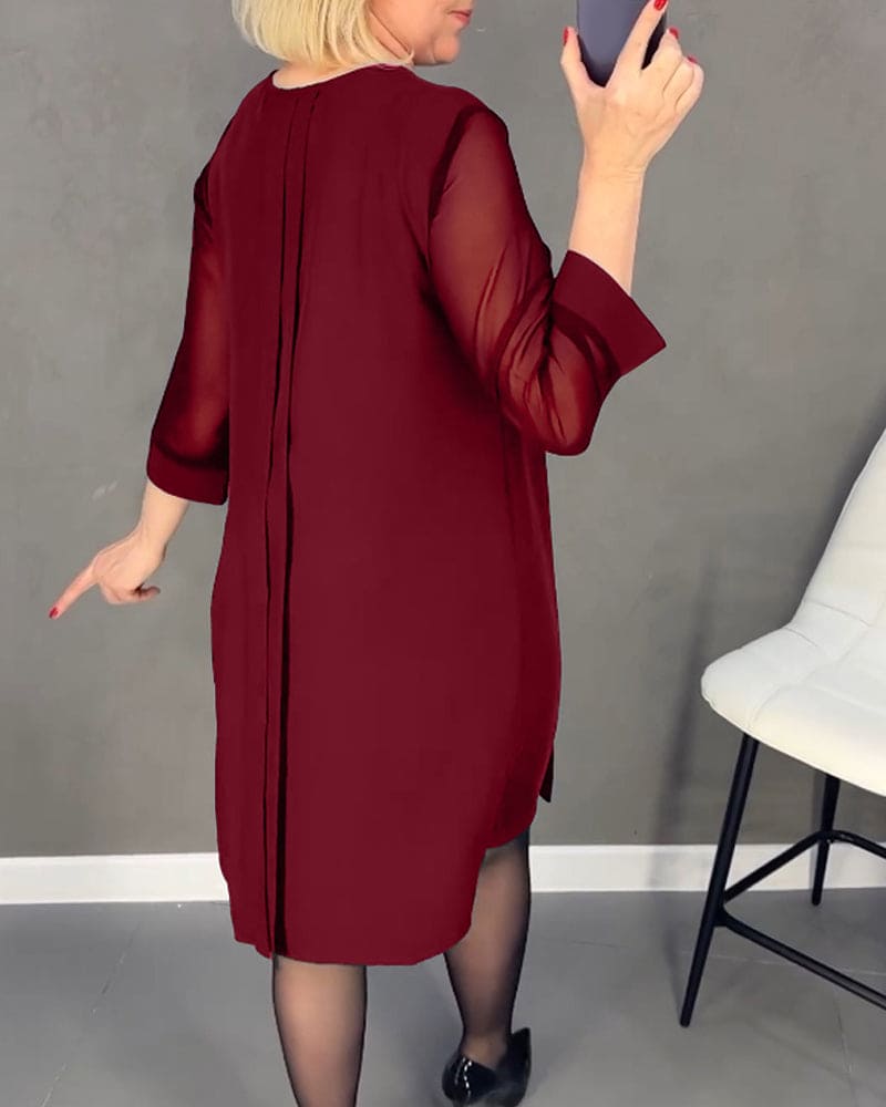 V-Neck 3/4 Sleeve Ruched Midi Dress - View 11