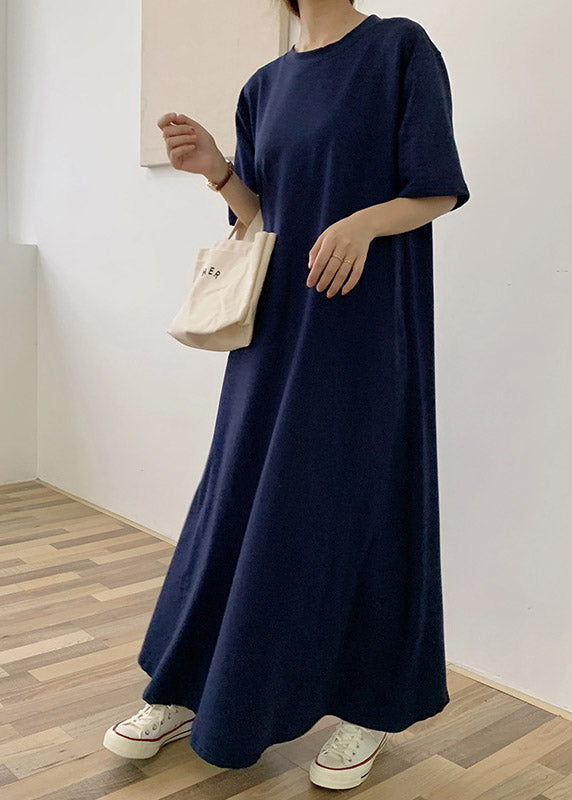 Solid Crew Neck Short Sleeve Oversized Relaxed Maxi T-Shirt Dress - View 2