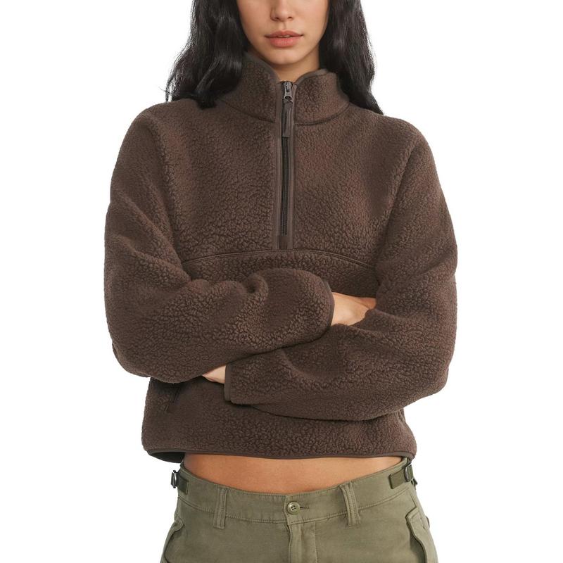 Mock Neck Half Zip Cropped Sherpa Fleece Pullover