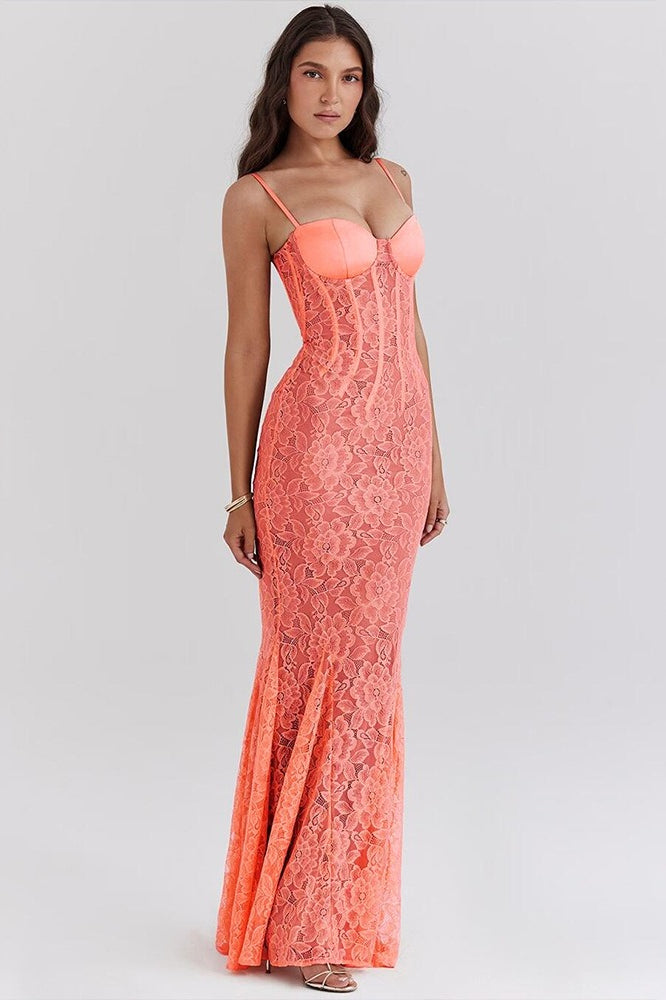 Lace Backless Spaghetti Strap Maxi Dress - View 4