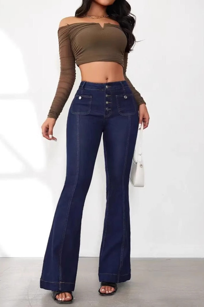 High-Waist Patchwork Flared Denim Jeans