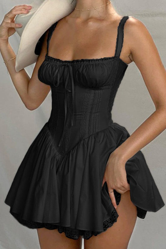 Spaghetti Strap Lace Trim Ballet A Line Sleeveless Mini Dress - View 7