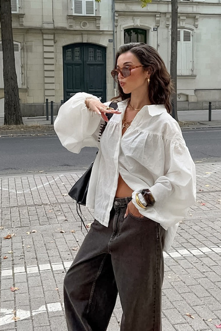 Smocked Lantern Sleeve Blouse