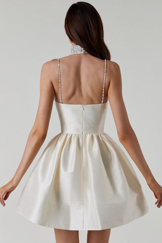 Rhinestone Spaghetti Strap Sweetheart Pleated Fit and Flare Mini Dress - View 5