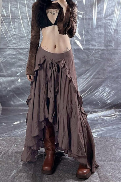 Vintage Asymmetric Hem Maxi Skirt