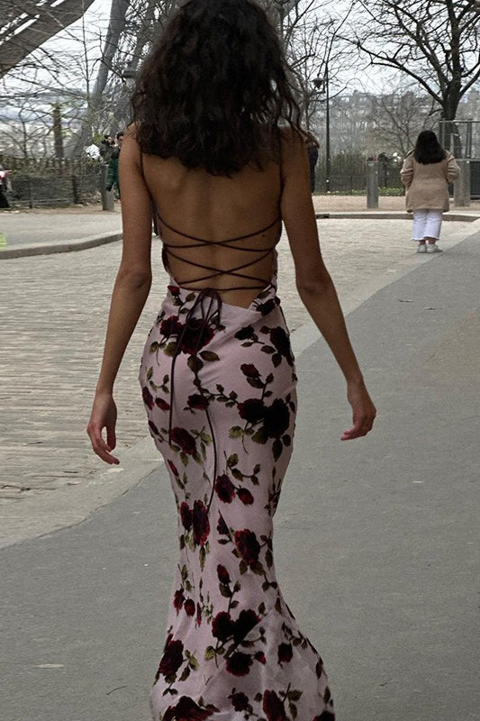 Floral Print Square Neck Spaghetti Strap Bodycon Maxi Dress - View 3