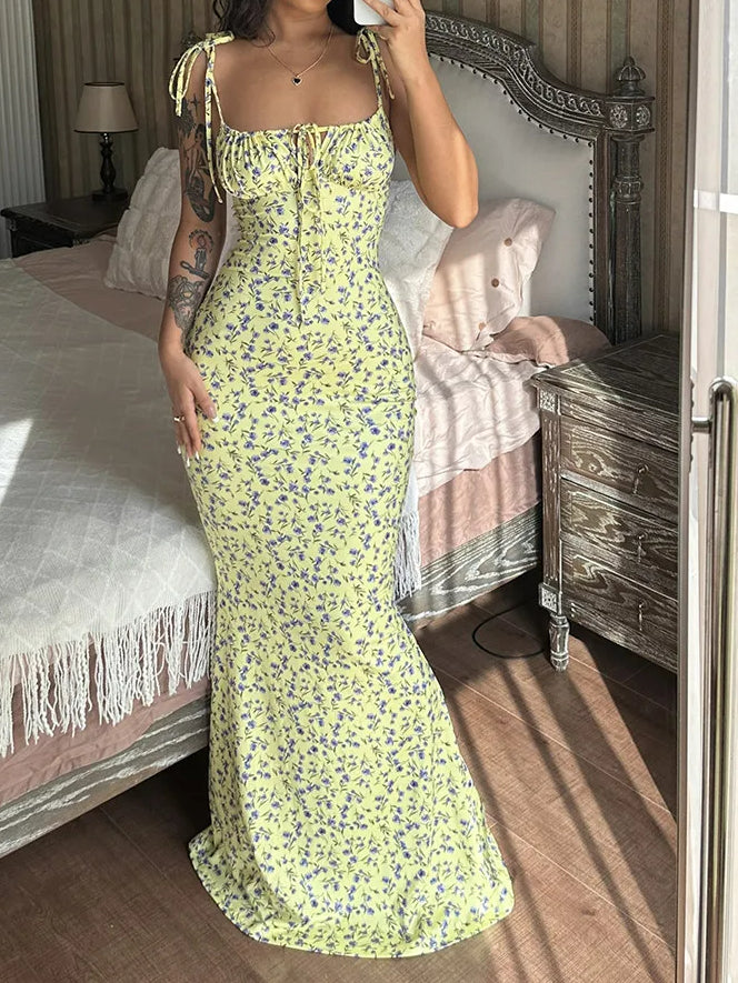 Sleeveless Lace Up Backless Floral Dress - View 4