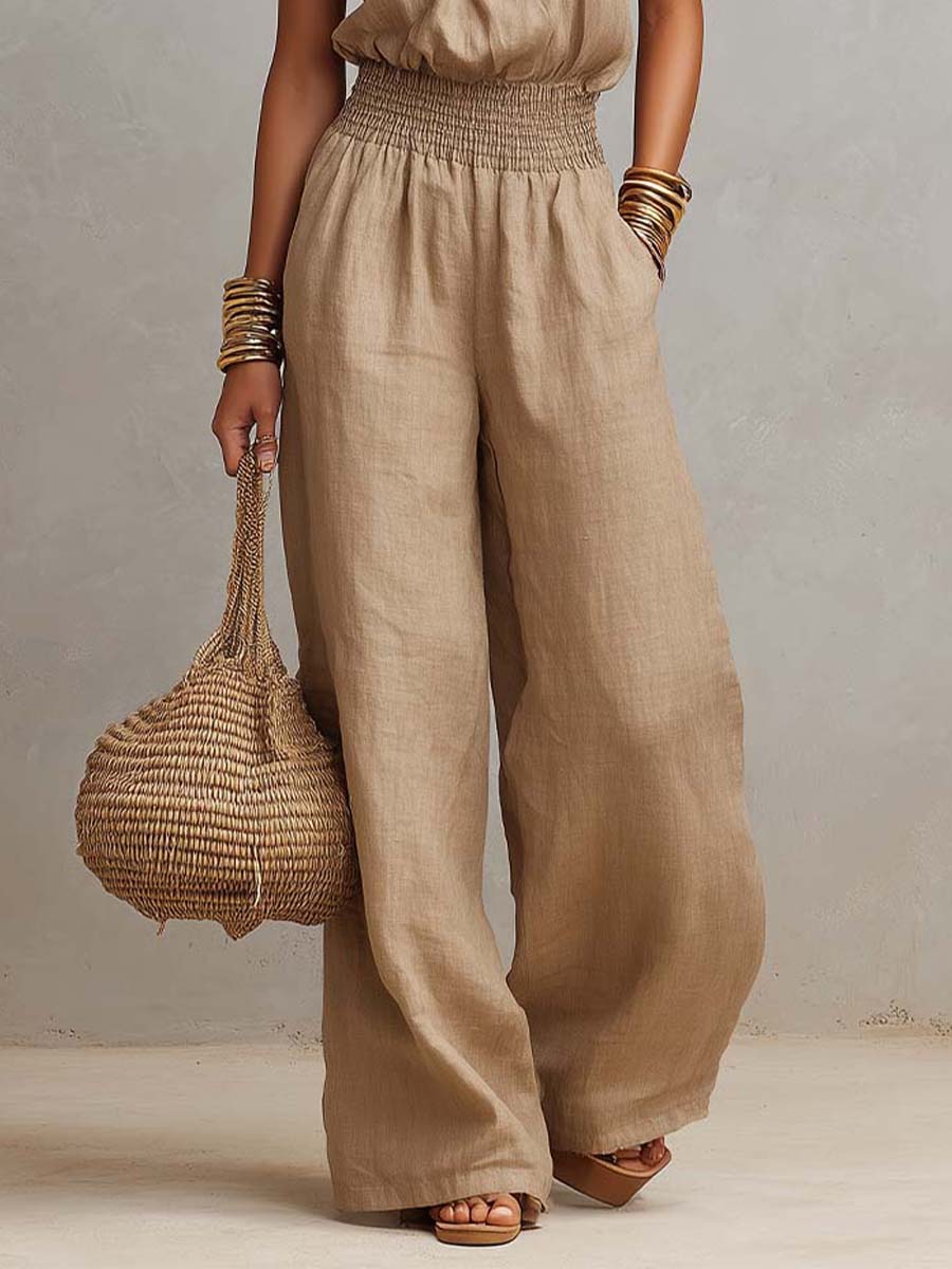 Halter Neck Sleeveless Smocked Waist Wide Leg Jumpsuit 5