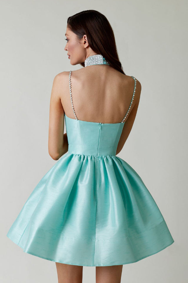 Rhinestone Spaghetti Strap Sweetheart Pleated Fit and Flare Mini Dress - View 2