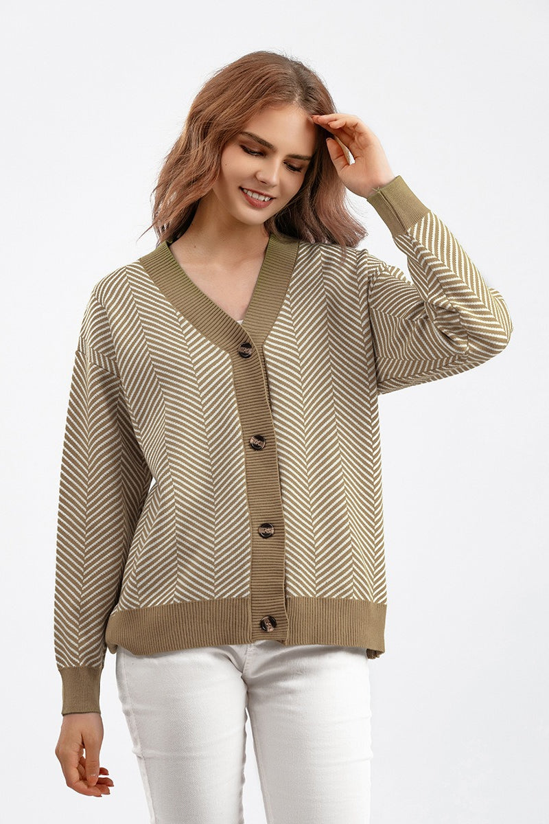 Long Sleeve Loose Knit Cardigan Sweater One Size / Tan