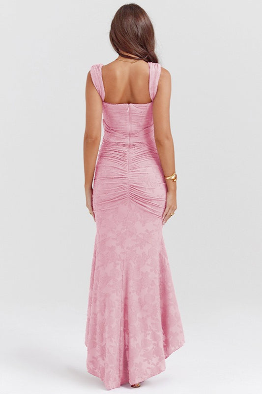 Velvet Square Neck Ruched Waist Lace Midi Dress - View 16