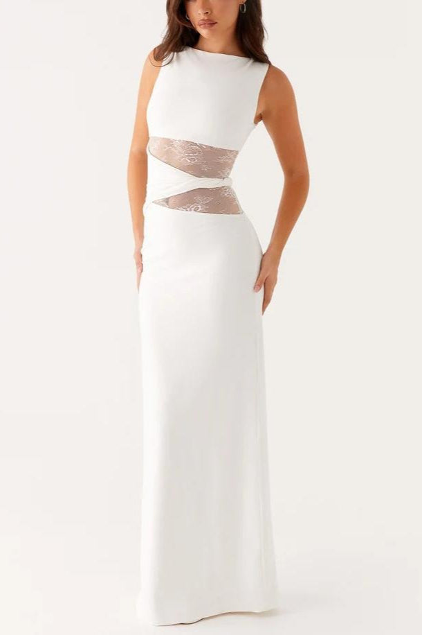 Slim Sheer Lace Paneled Maxi Lace Dress - View 2