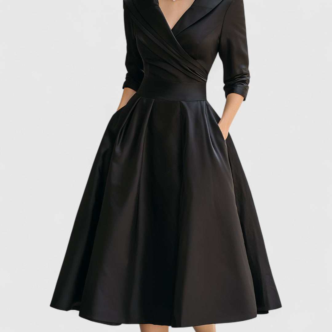 Satin Long Sleeve Pocket Fit and Flare Midi Dress 7