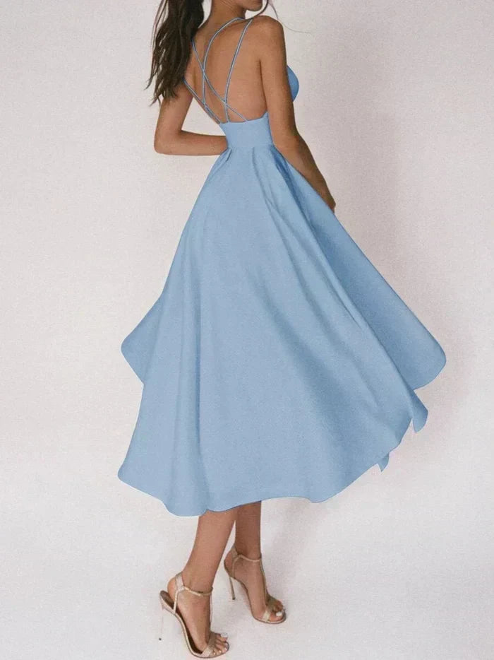 Deep V-Neck Double Spaghetti Strap Pleated A-Line Formal Gown - View 9