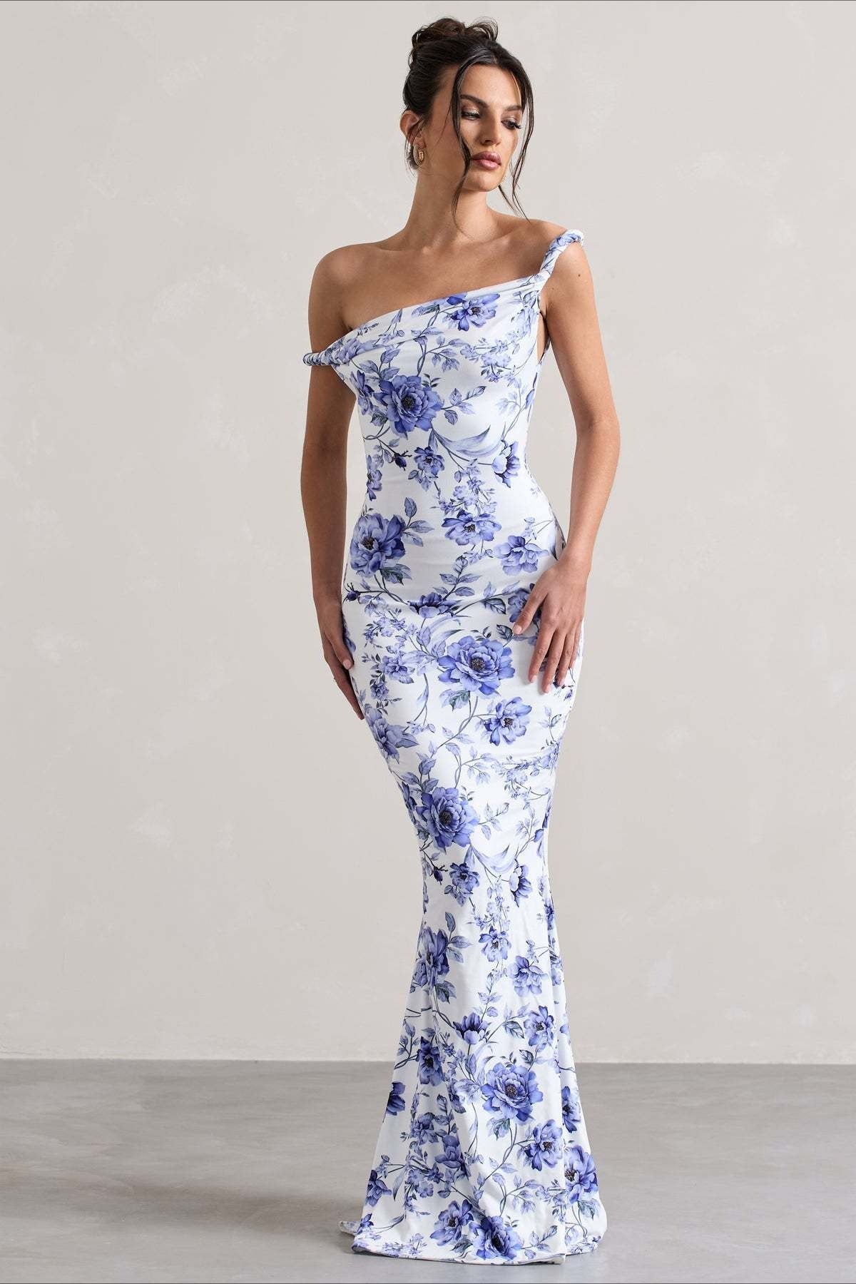 Floral Print One Shoulder Fishtail Bodycon Maxi Dress - View 11