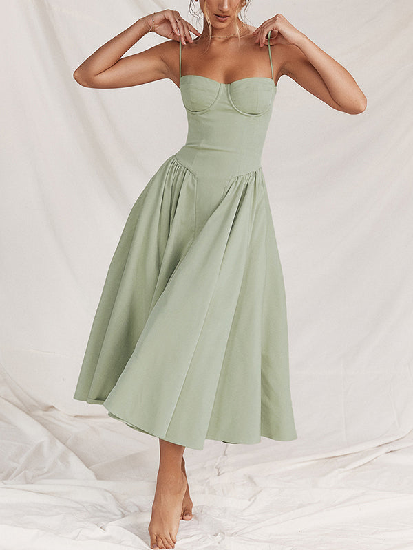 Corset Bodice Strappy Fit and Flare Midi Dress 11