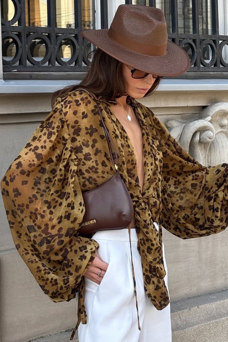 Leopard Sheer Chiffon Blouse