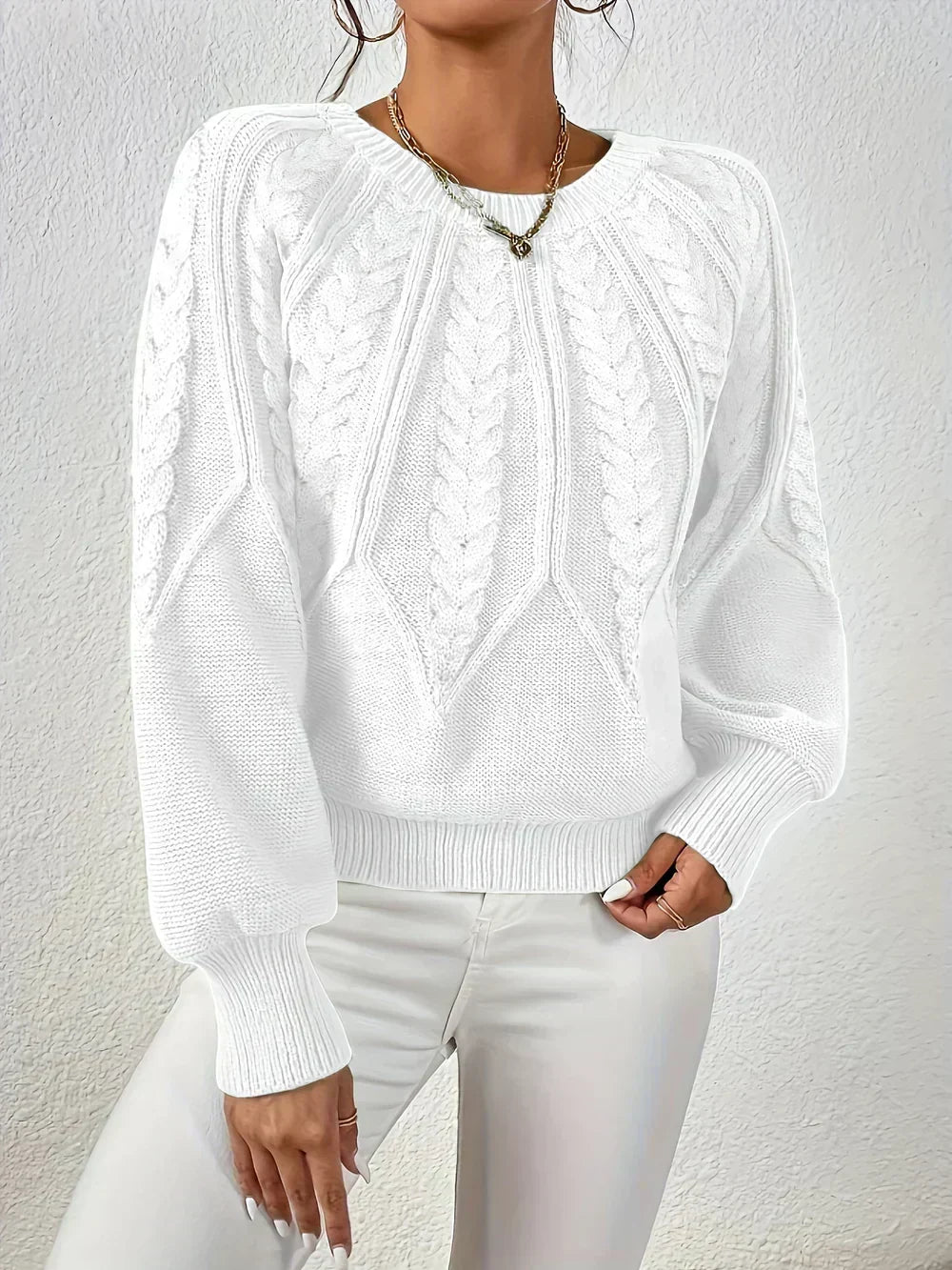 Crew Neck Cable Knit Sweater 9