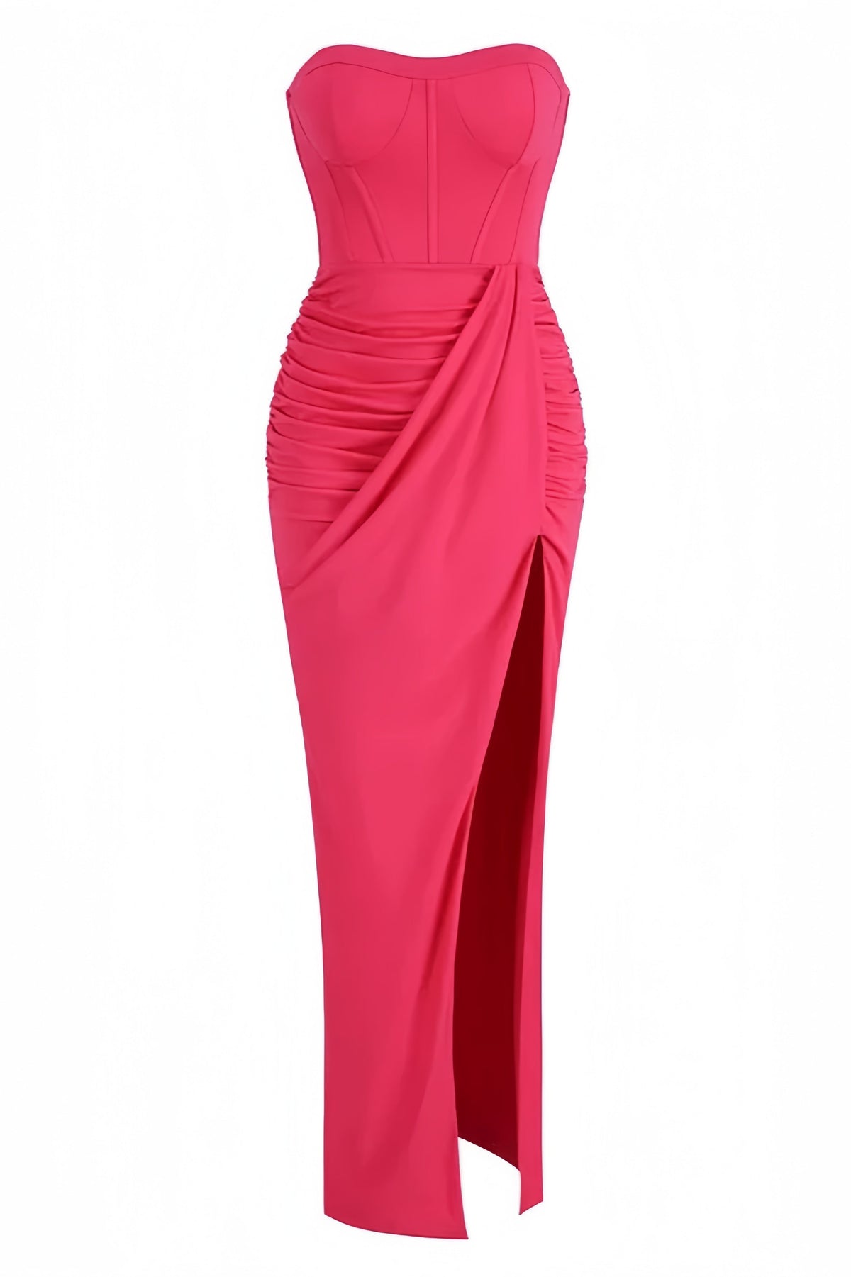 Amabel Solid Corset Split Maxi Dress-Pink - View 4