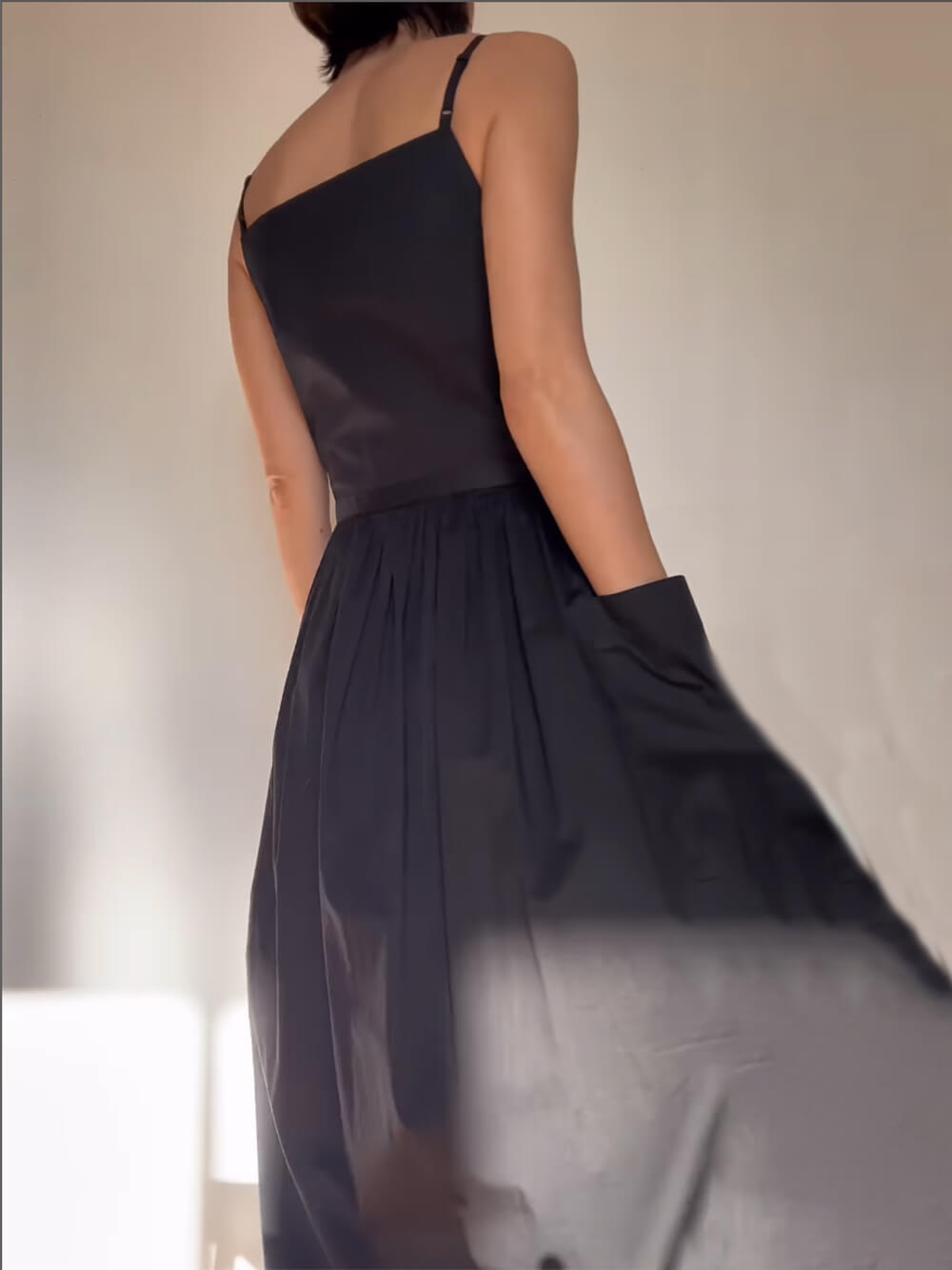 Spaghetti Strap Square Neck Tie Belt Side Pocket Maxi Dress - View 7