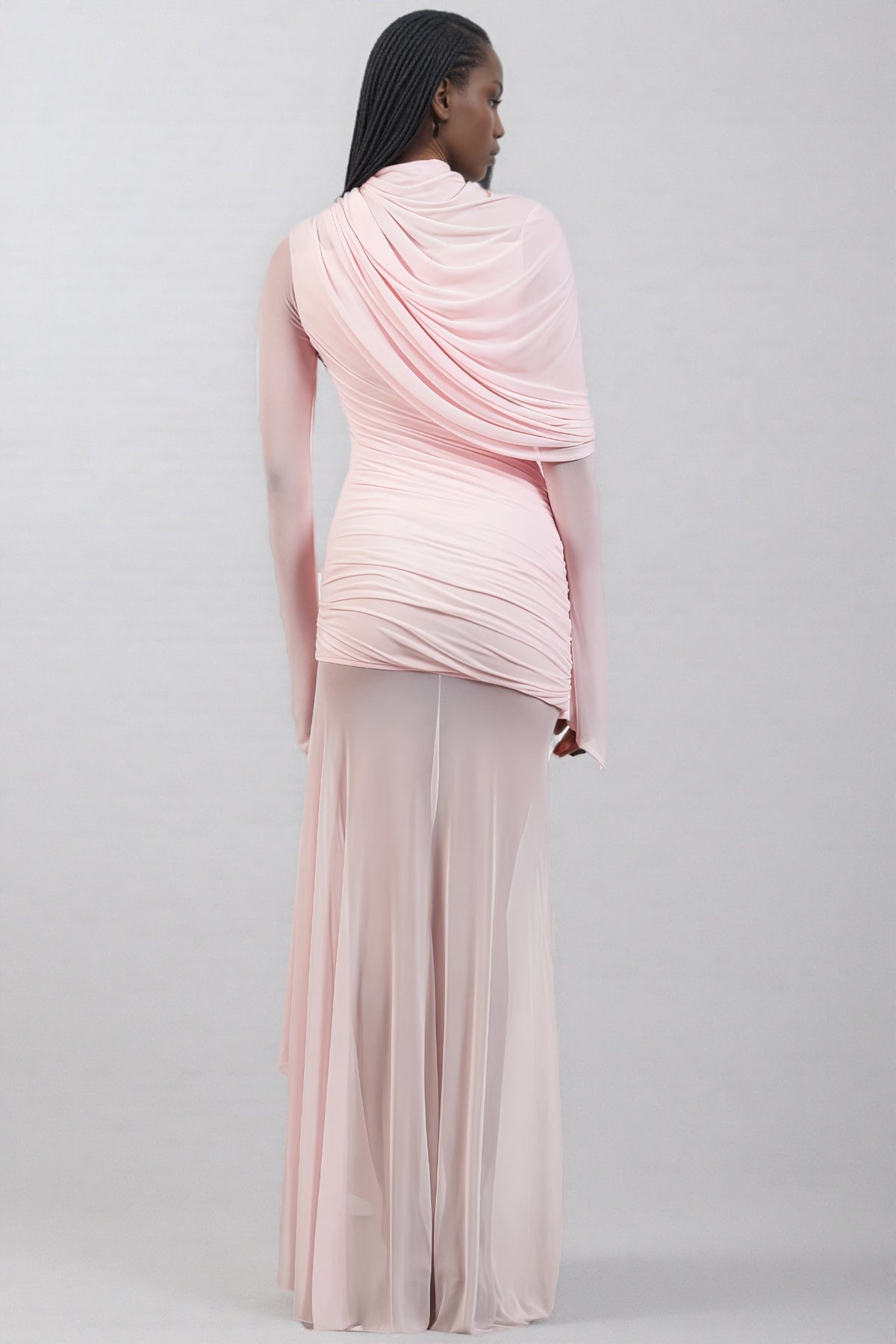 Sorety Pink Irregular Mesh Maxi Dress - View 5