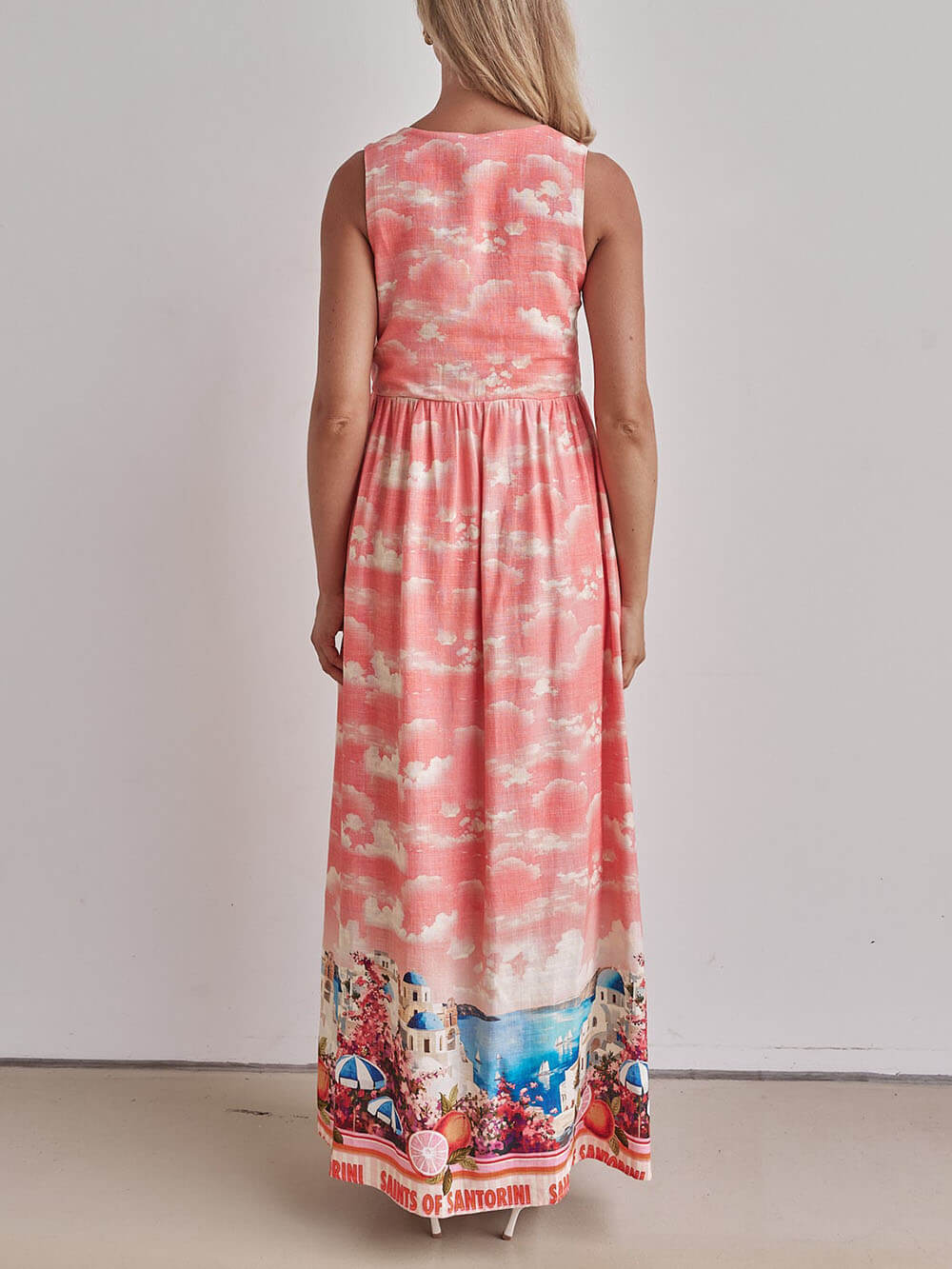 Unique Ink Print V Neck Lace Up Loose Fitting A Line Maxi Dress - View 3