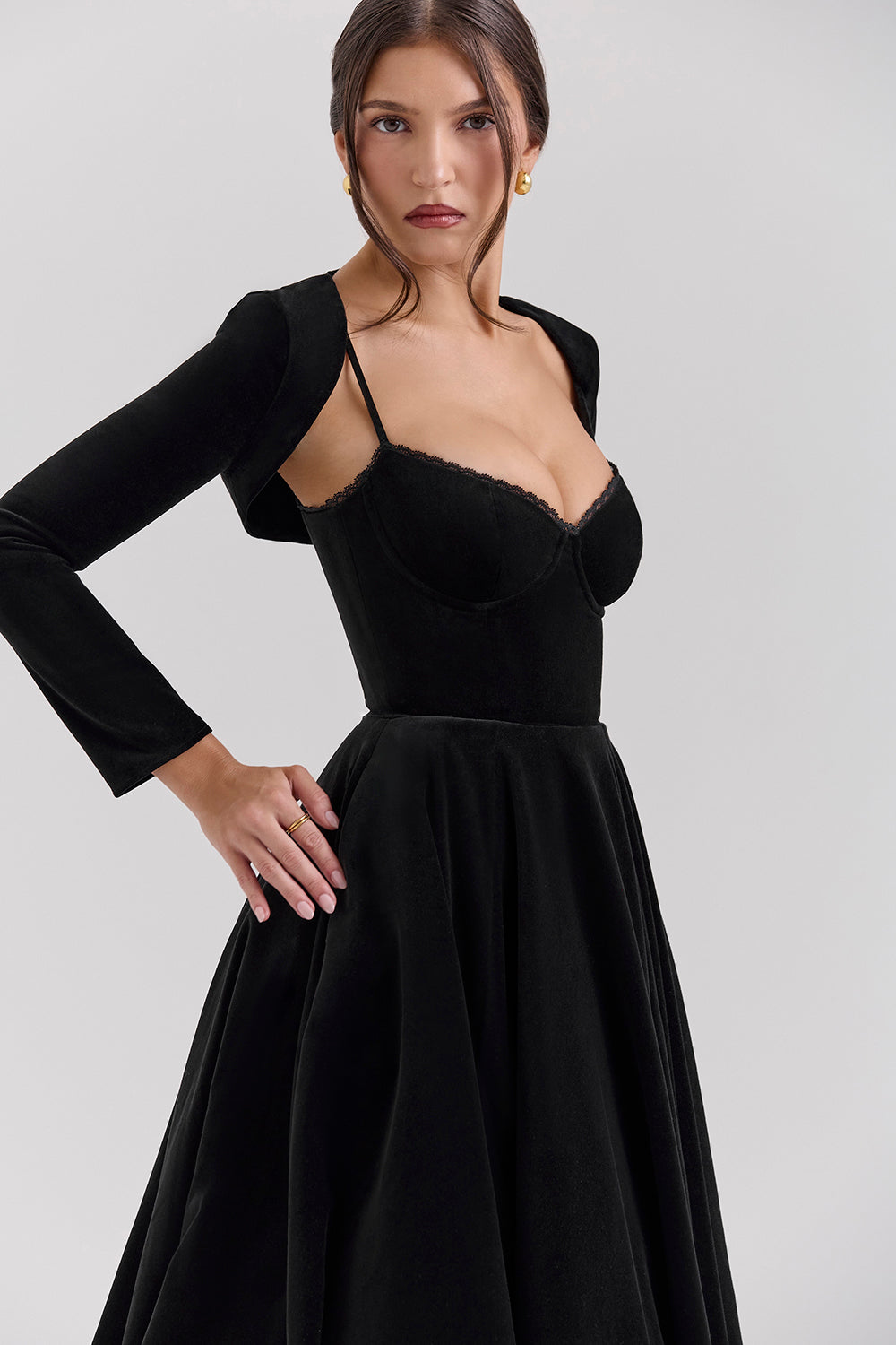 Black Velvet Tulle Midi Dress - View 6