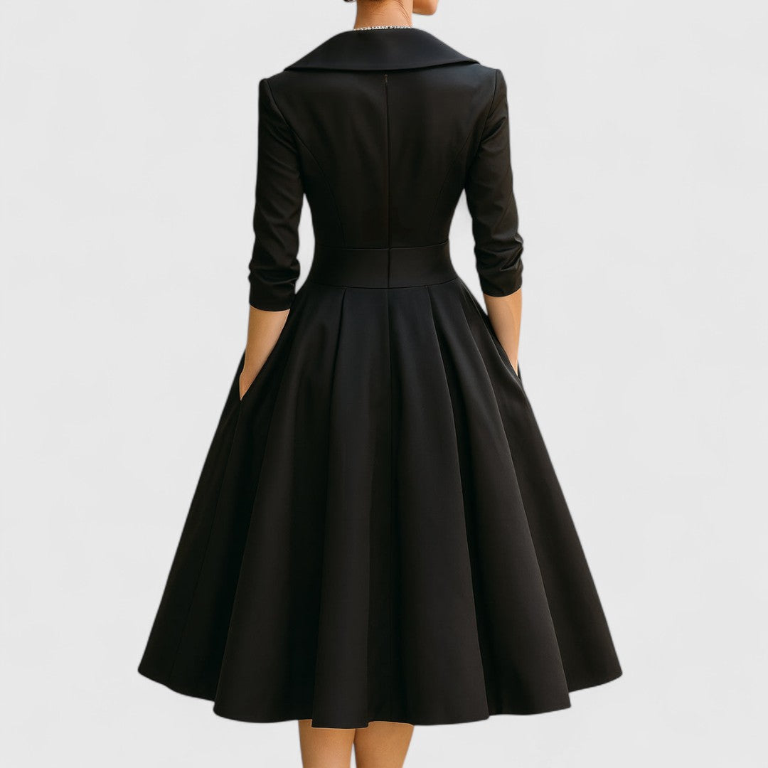 Satin Long Sleeve Pocket Fit and Flare Midi Dress 8