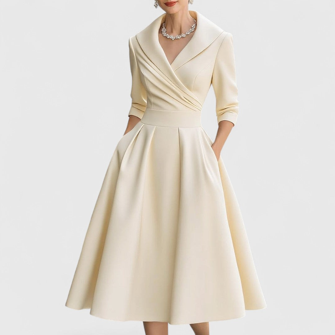 Satin Long Sleeve Pocket Fit and Flare Midi Dress 5
