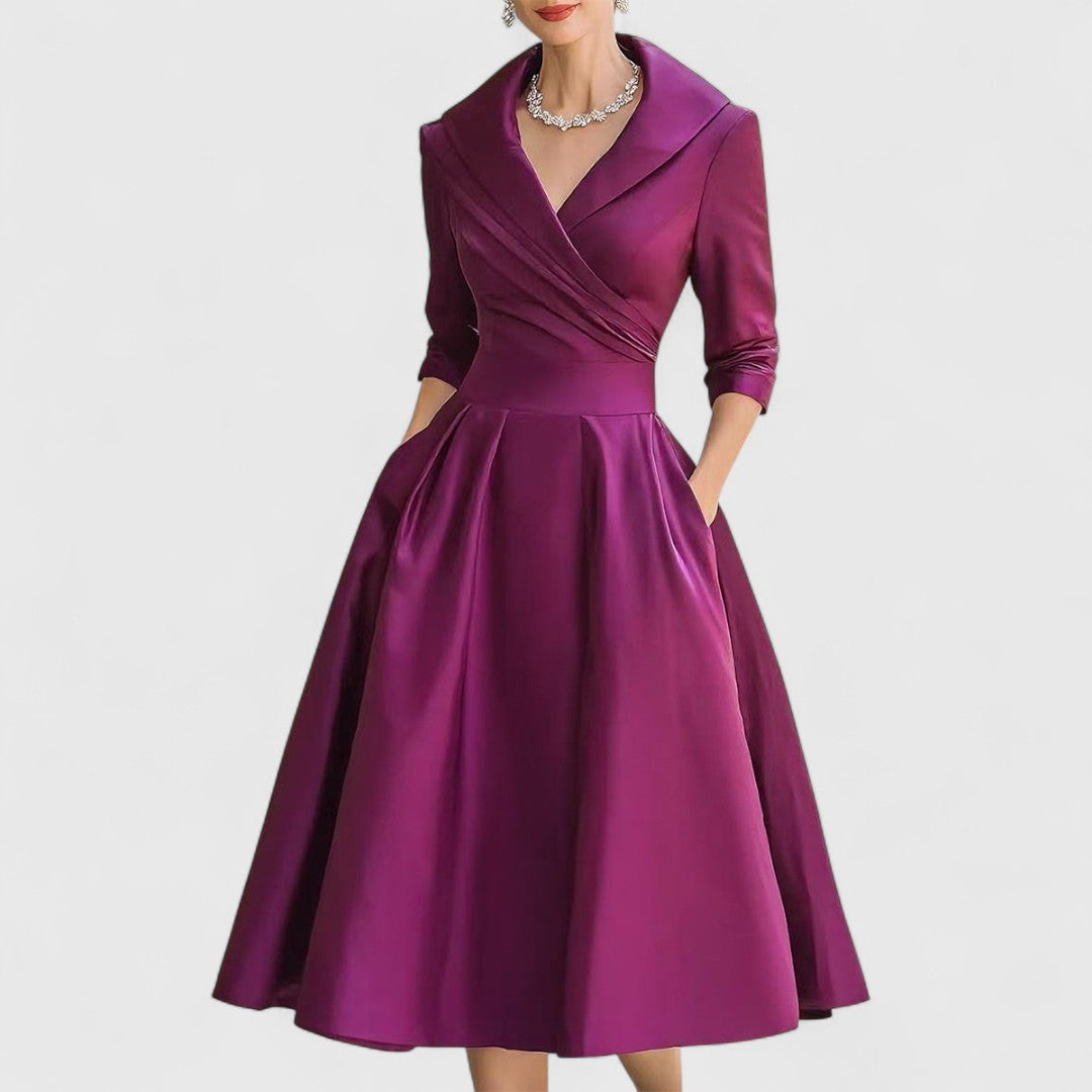Satin Long Sleeve Pocket Fit and Flare Midi Dress 4