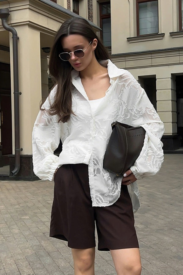 Heavy Jacquard Collared Blouse