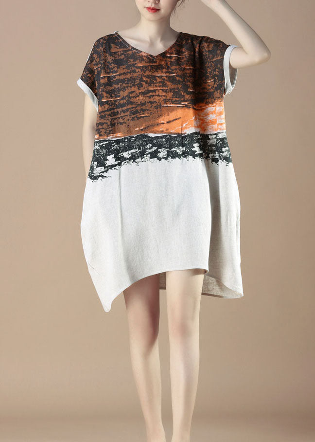 Colorblock Patchwork V-Neck Short Sleeve Asymmetric Hem Midi Dress - View 4
