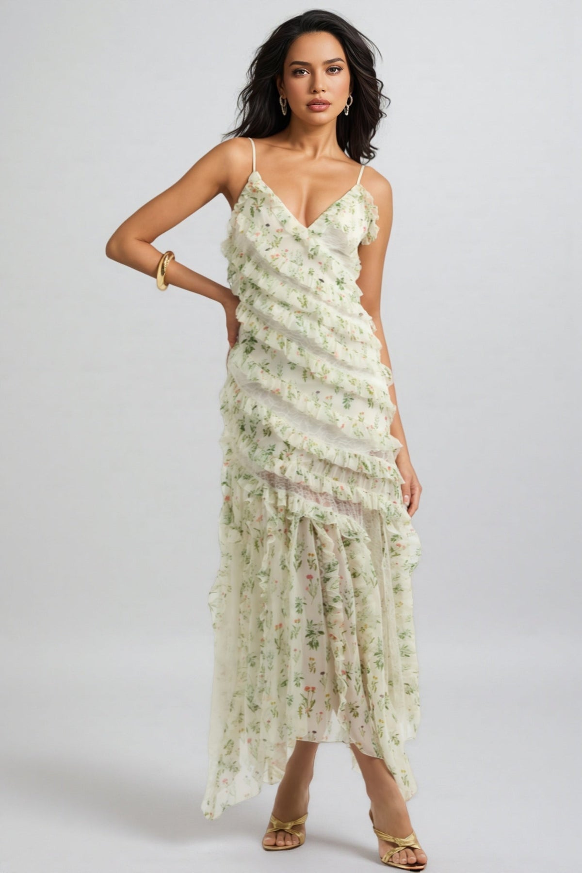 Kaira Floral Print Chiffon Maxi Dress