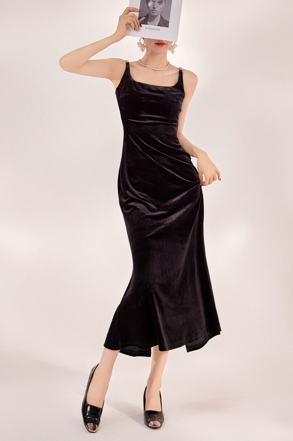 Sexy Velvet Strappy Backless Maxi Dress - View 4