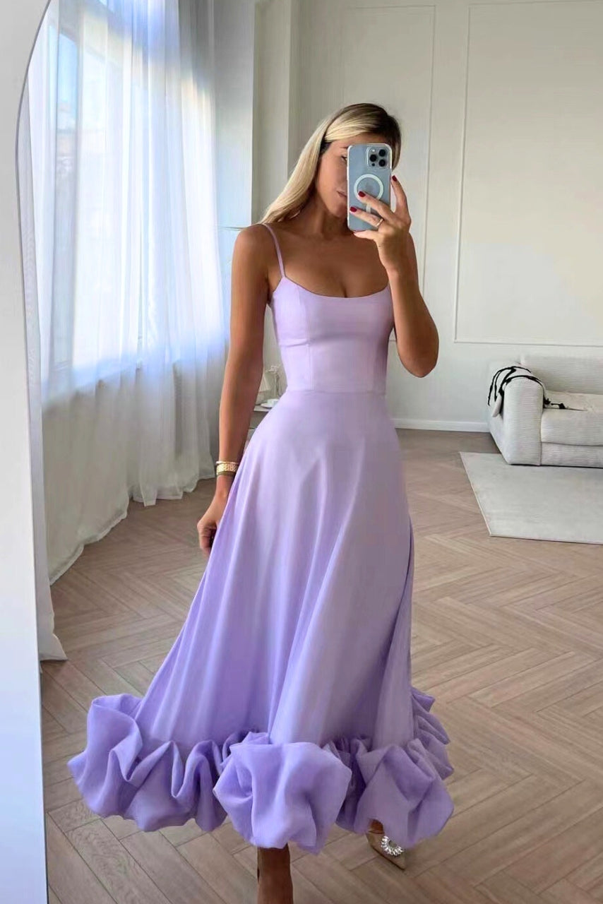 Spaghetti Strap Ruffle Hem Fit and Flare Midi Dress 6