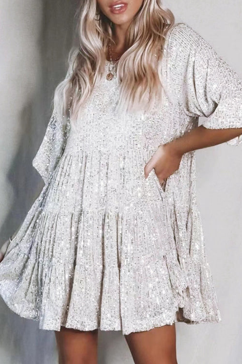 Sequin Long Sleeve Tiered Fit and Flare Mini Dress - View 10